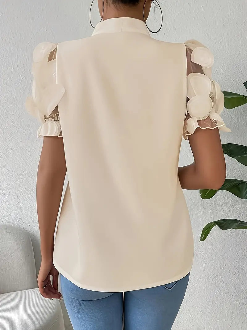 Lugane - Elegante Bluse mit Schleife und Netzärmel