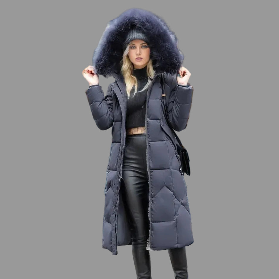 Lugane - Damen Langer Daunenmantel mit Kragen