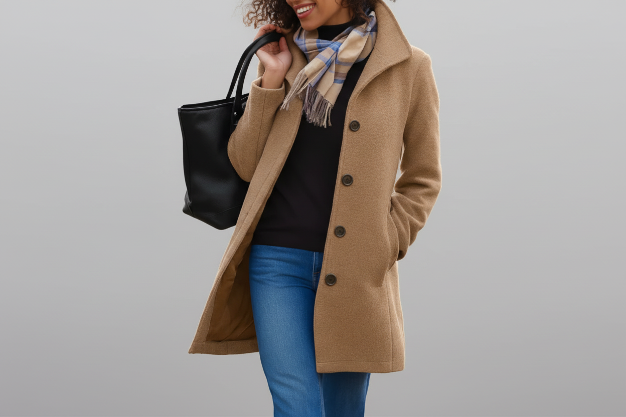 Lugane - Klassischer Damen Wintermantel mit Knopfleiste