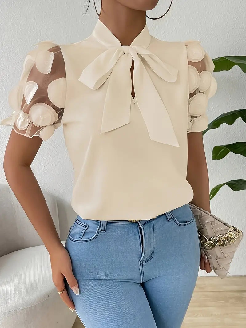Lugane - Elegante Bluse mit Schleife und Netzärmel