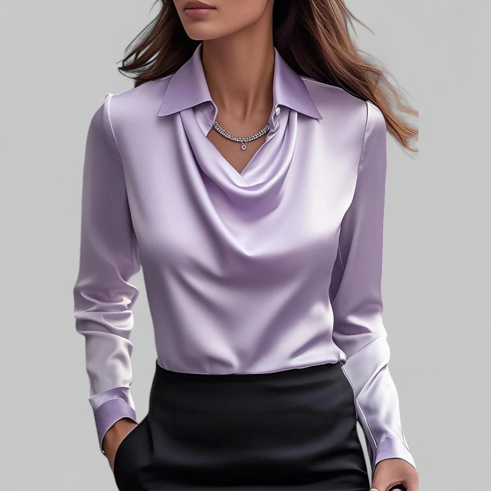 Lugane - Elegante Satinbluse für Damen mit Wasserfallausschnitt