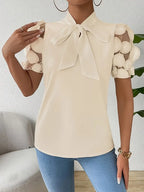 Lugane - Elegante Bluse mit Schleife und Netzärmel