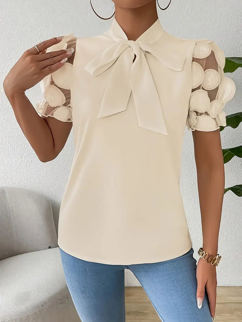 Lugane - Elegante Bluse mit Schleife und Netzärmel