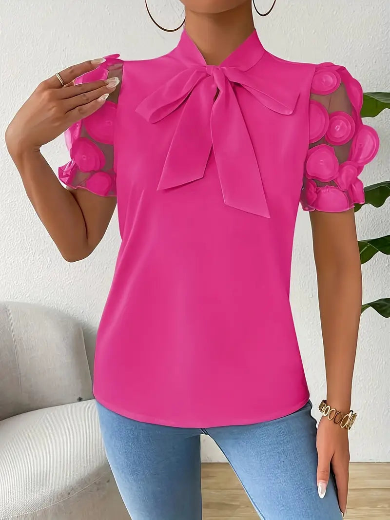 Lugane - Elegante Bluse mit Schleife und Netzärmel