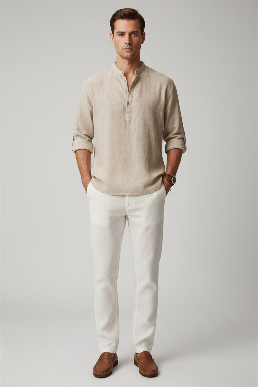 Lugane - Herren Langarm Henley-Hemd mit Stehkragen – Lässig für Freizeit und Urlaub