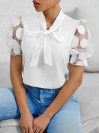 Lugane - Elegante Bluse mit Schleife und Netzärmel