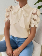Lugane - Elegante Bluse mit Schleife und Netzärmel