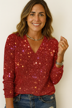 Lugane – Glitzerbluse mit V-Ausschnitt