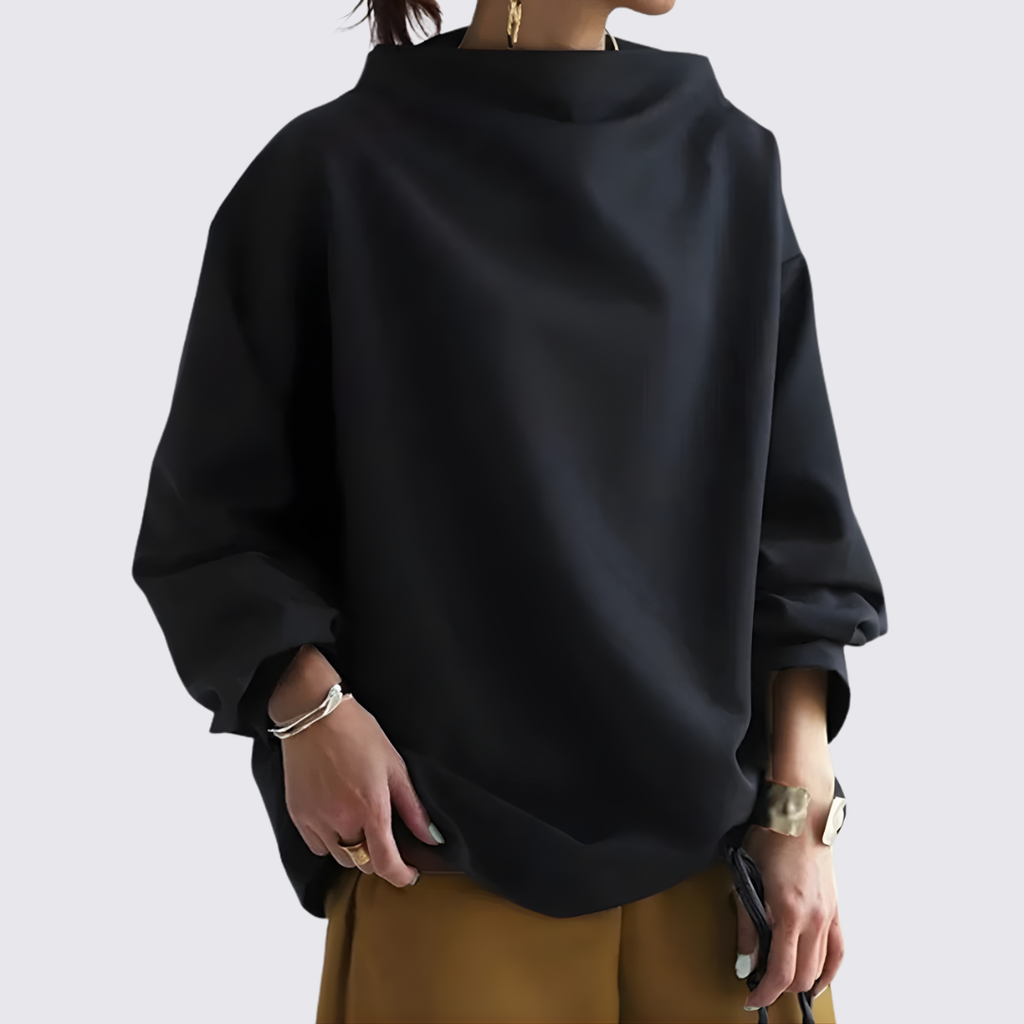 Lugane - Oversized Damenbluse mit langen Ärmeln und weitem Ausschnitt
