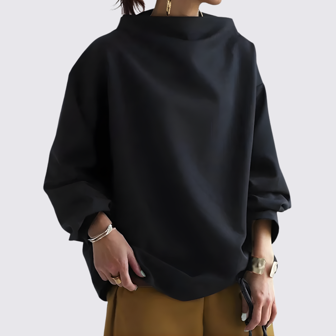 Lugane - Oversized Damenbluse mit langen Ärmeln und weitem Ausschnitt