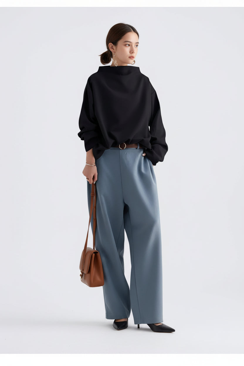 Lugane - Oversized Damenbluse mit langen Ärmeln und weitem Ausschnitt