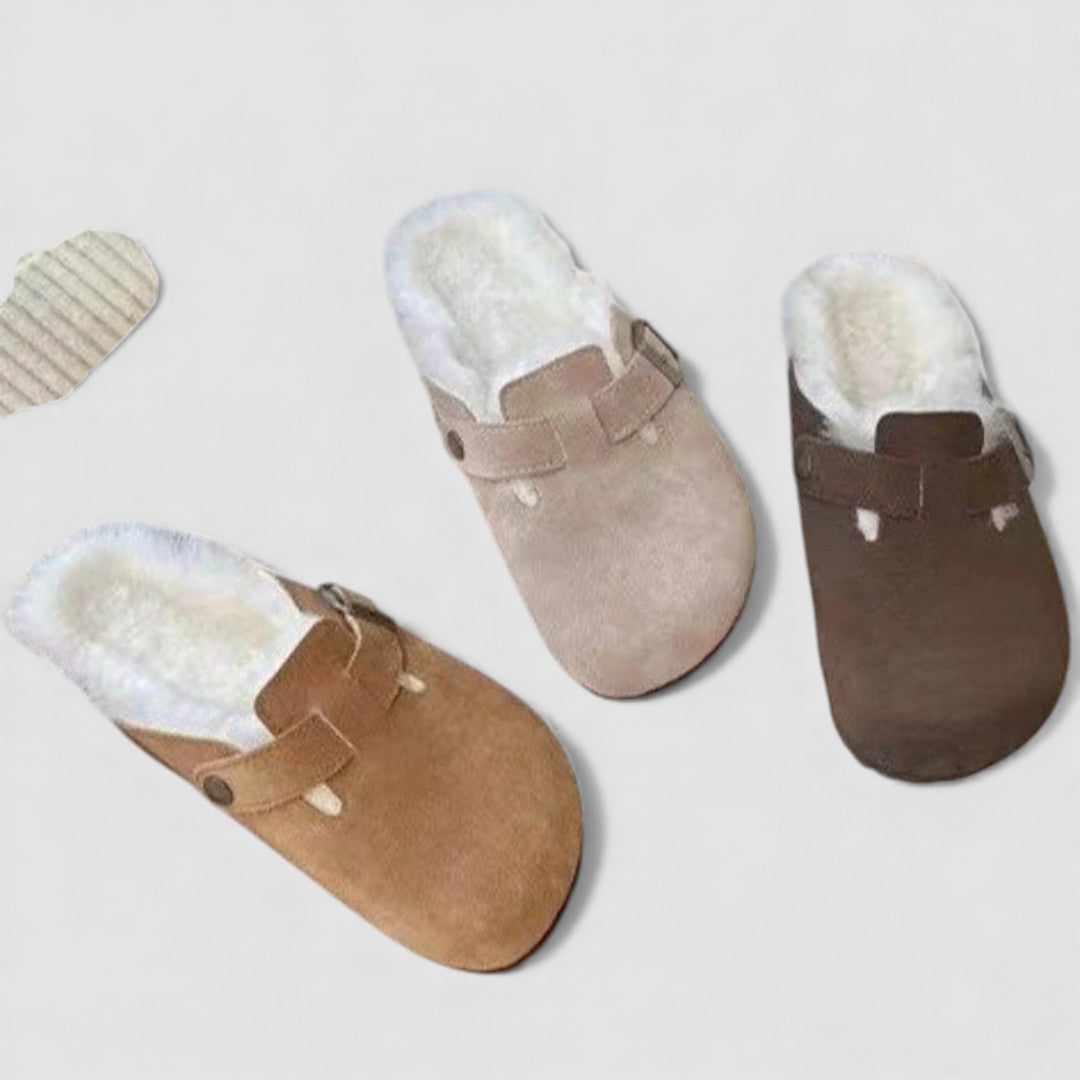 Lugane - Fellgefütterte Damen-Pantoffeln mit Schnalle – Bequeme Hausschuhe