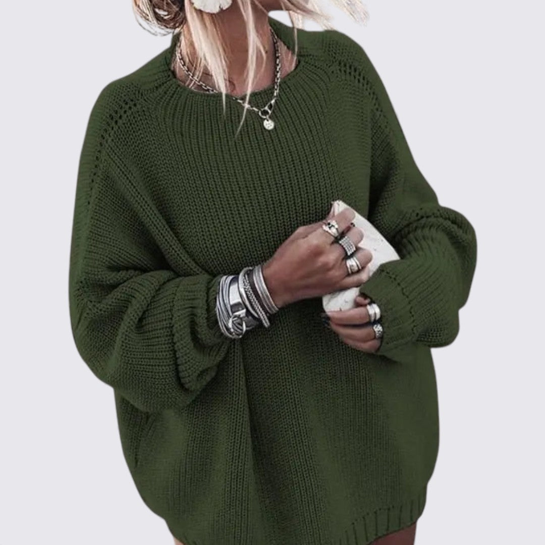 Lugane - Frauen Rundhals Oversize Pullover mit langen Ärmeln