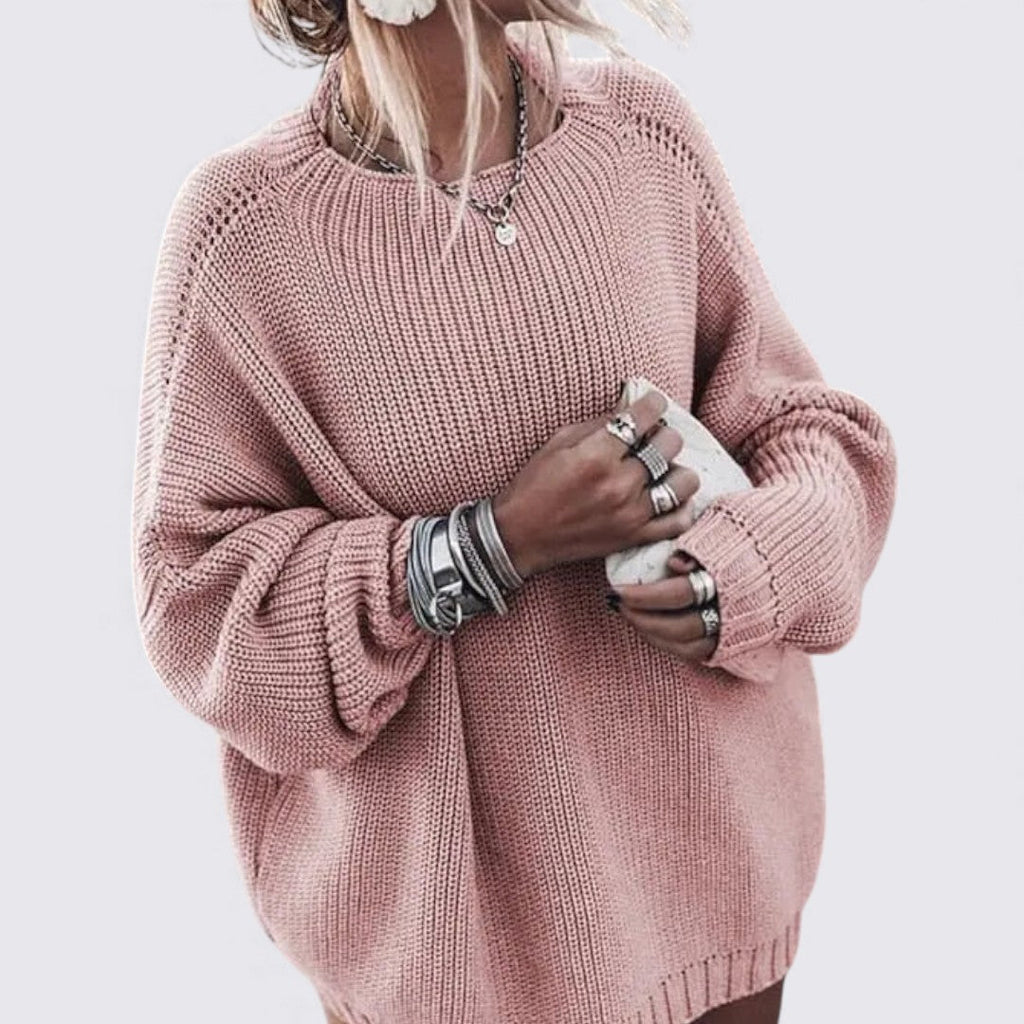 Lugane - Frauen Rundhals Oversize Pullover mit langen Ärmeln
