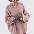 Lugane - Frauen Rundhals Oversize Pullover mit langen Ärmeln