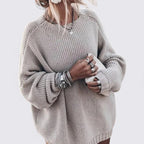 Lugane - Frauen Rundhals Oversize Pullover mit langen Ärmeln