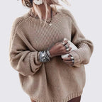 Lugane - Frauen Rundhals Oversize Pullover mit langen Ärmeln