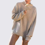 Lugane - Frauen Rundhals Oversize Pullover mit langen Ärmeln