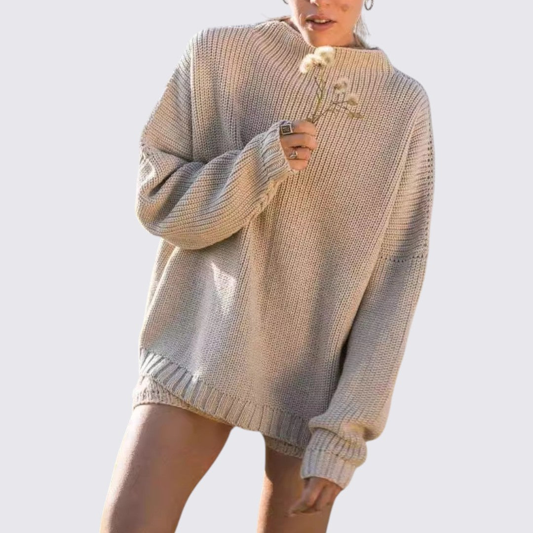 Lugane - Frauen Rundhals Oversize Pullover mit langen Ärmeln