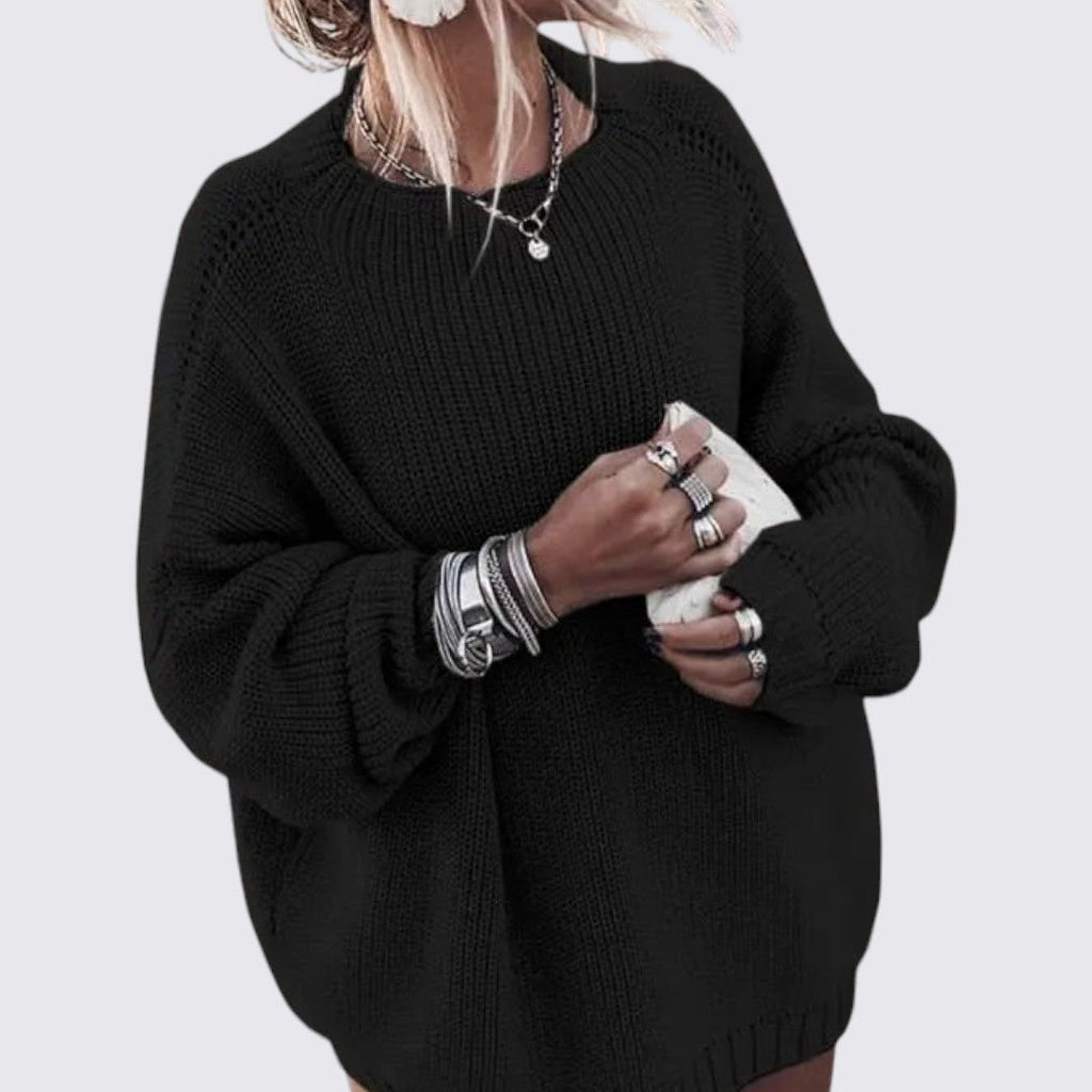 Lugane - Frauen Rundhals Oversize Pullover mit langen Ärmeln