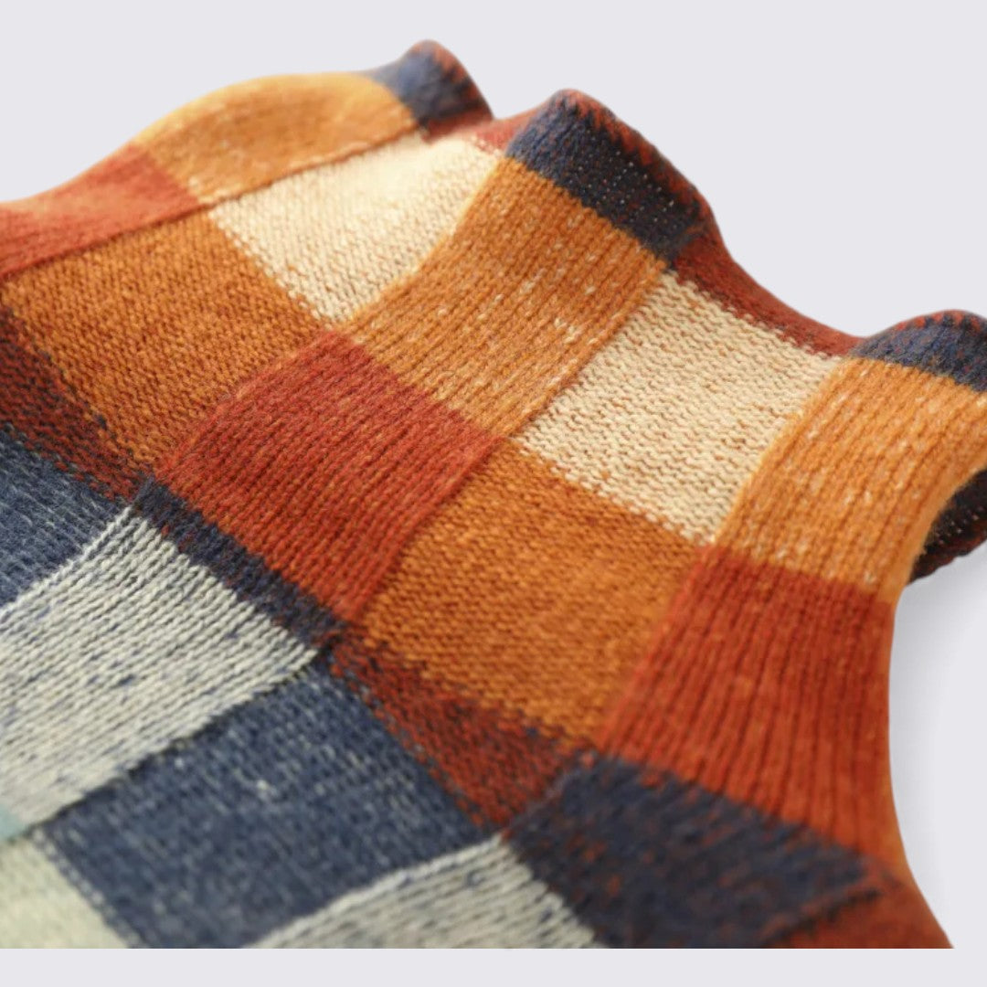 Lugane - Damen Langarm-Pullover mit Karomuster – Rundhalsausschnitt