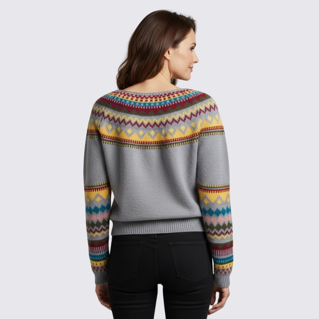 Lugane - Damen Norweger Pullover mit Muster - Wintermode
