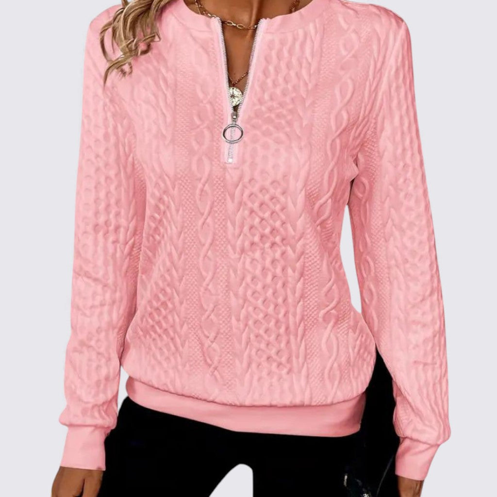 Lugane - Damen Langarm-Pullover mit Reißverschluss aus Strukturstoff