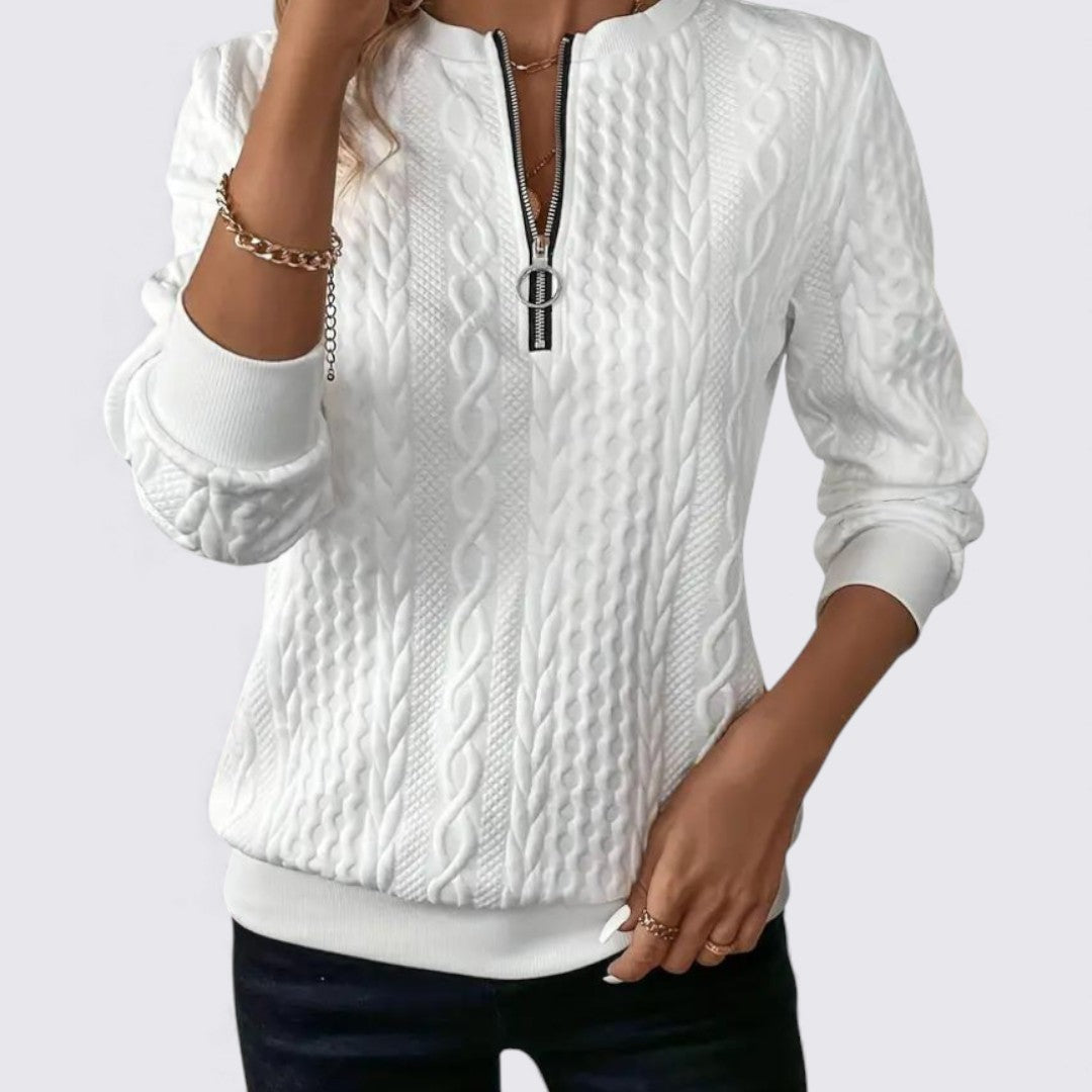 Lugane - Damen Langarm-Pullover mit Reißverschluss aus Strukturstoff