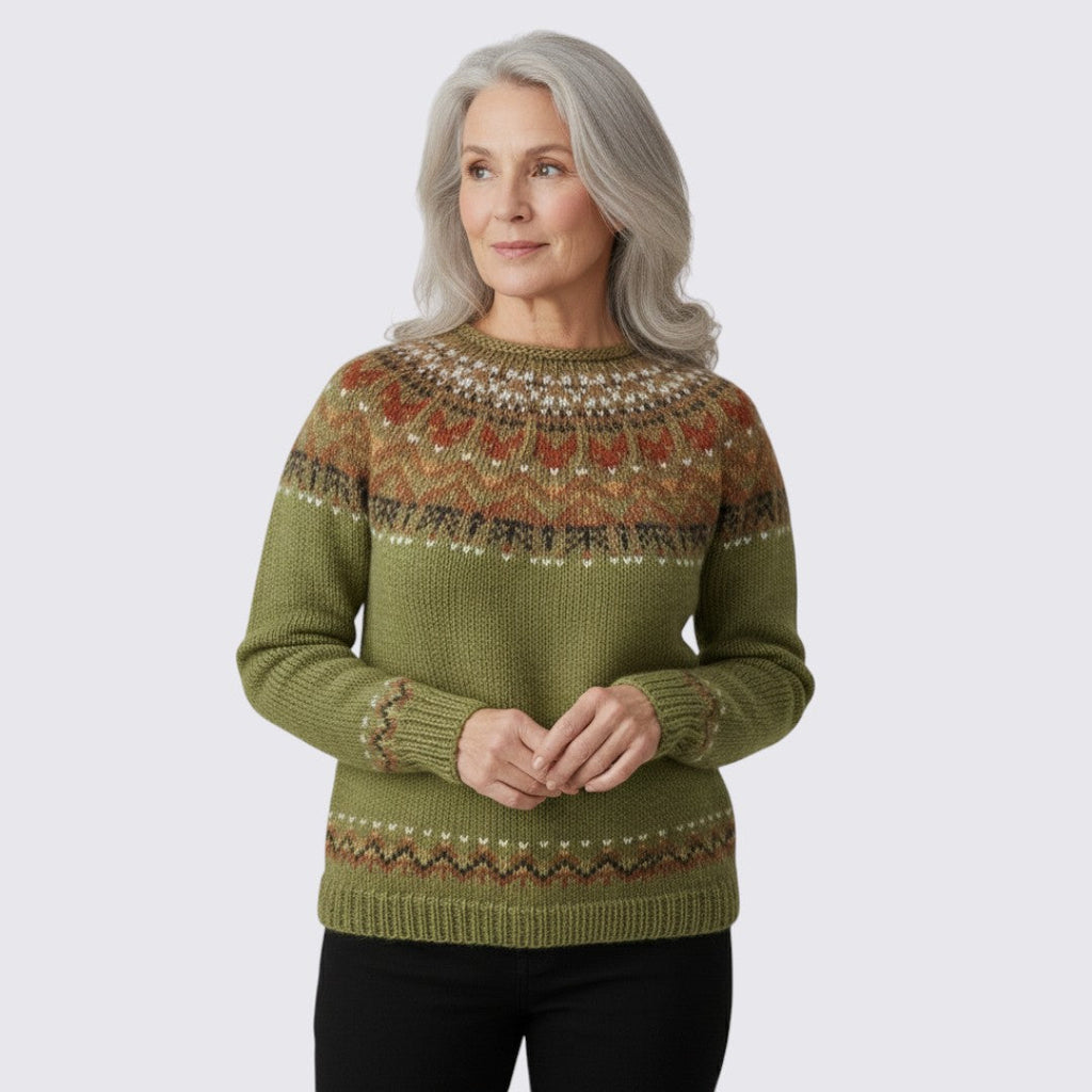 Lugane - Damen Rundhals-Pullover im Norweger-Stil mit Obermuster