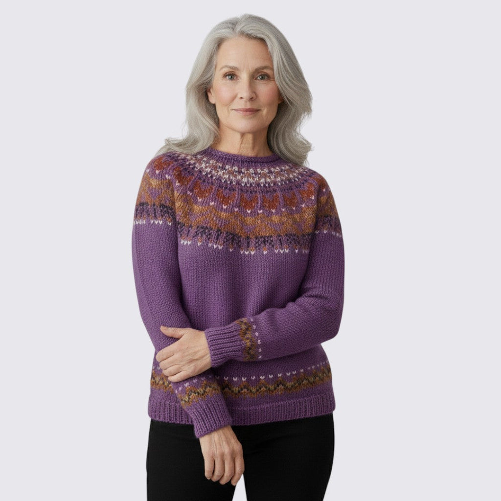 Lugane - Damen Rundhals-Pullover im Norweger-Stil mit Obermuster