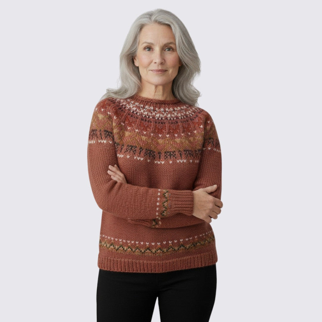 Lugane - Damen Rundhals-Pullover im Norweger-Stil mit Obermuster