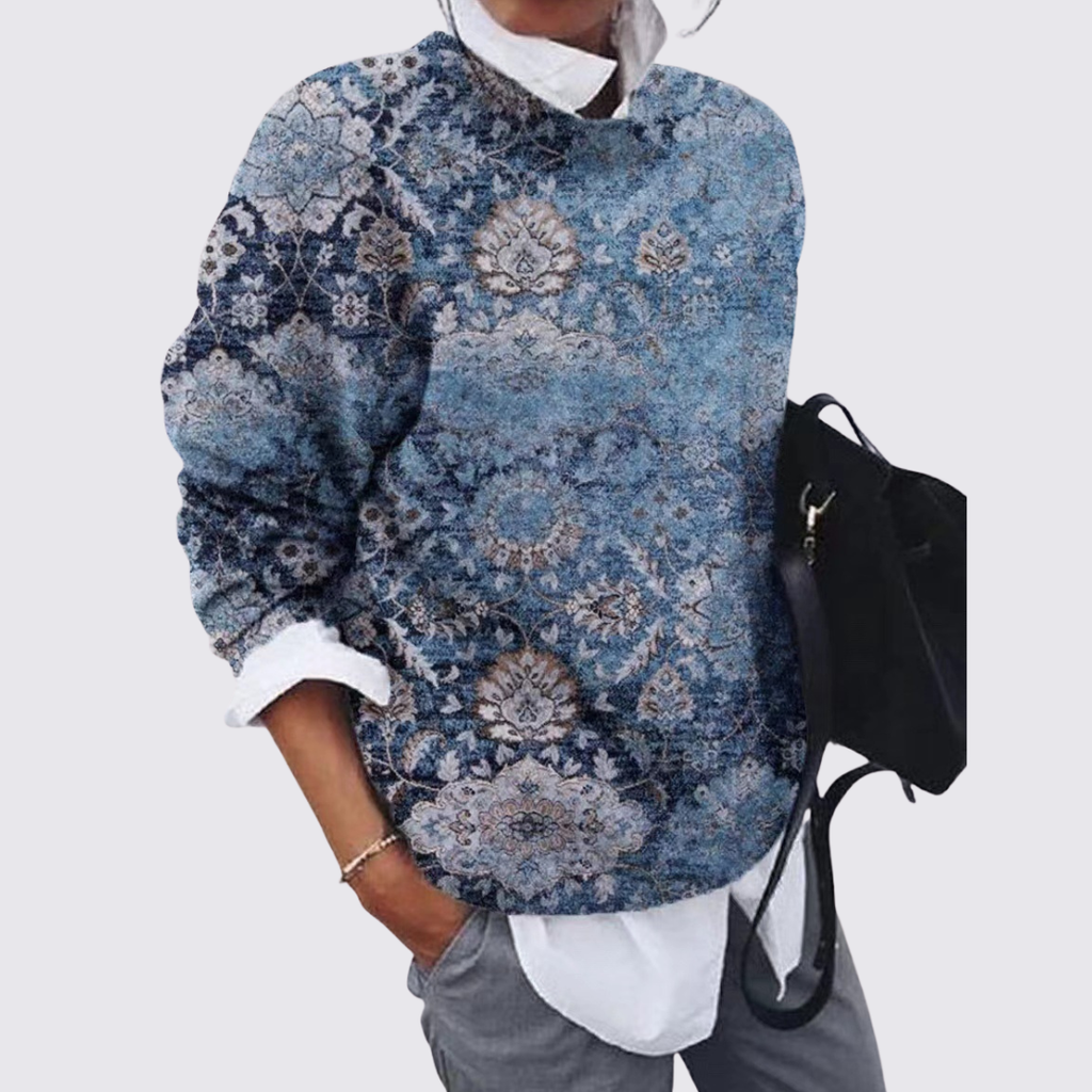 Lugane - Damen Rundhals Pullover – Strickdesign mit Patchwork-Muster