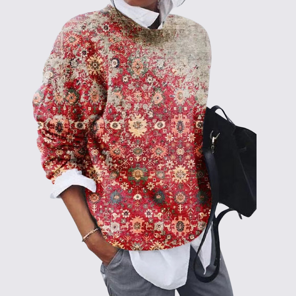 Lugane - Damen Rundhals Pullover – Strickdesign mit Patchwork-Muster