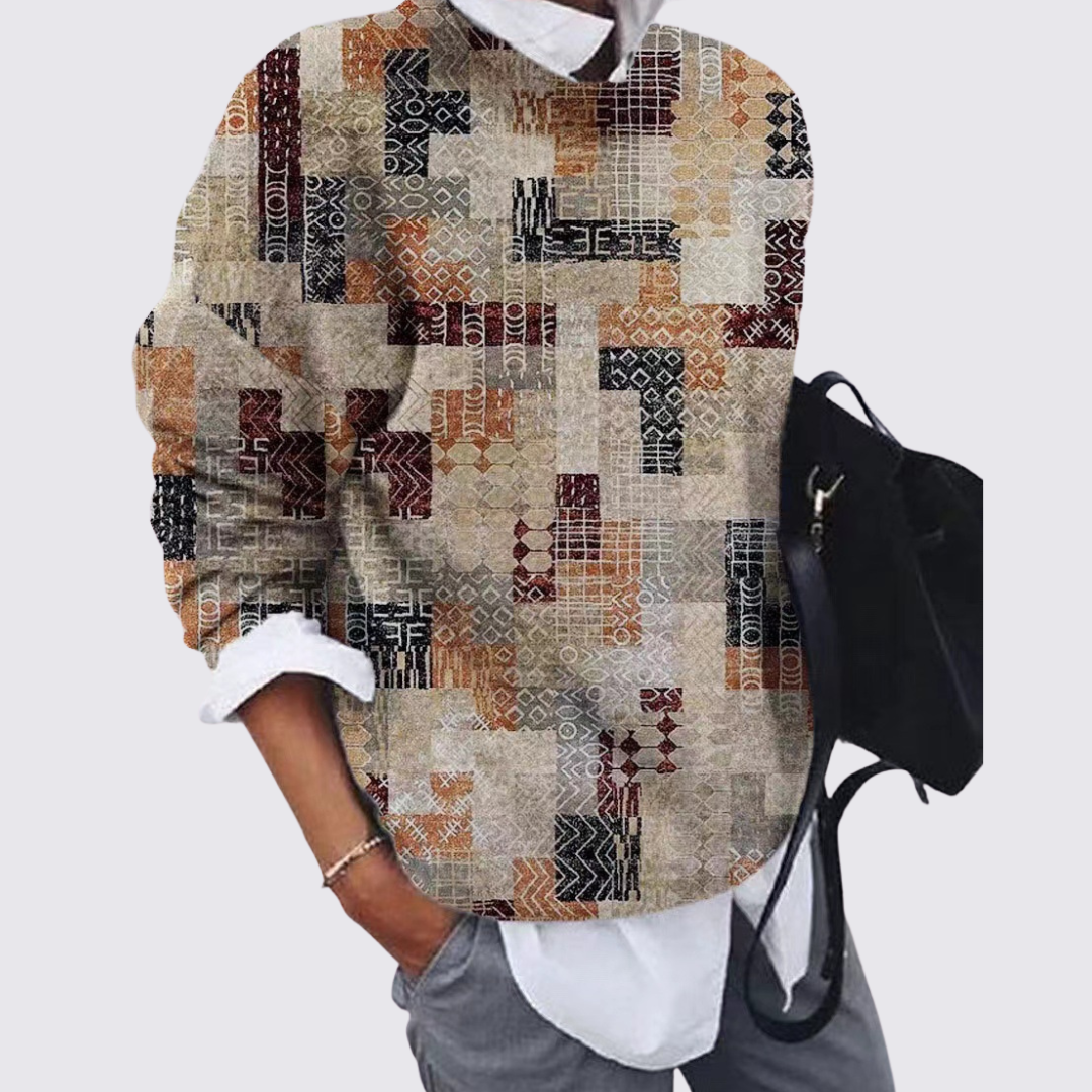 Lugane - Damen Rundhals Pullover – Strickdesign mit Patchwork-Muster