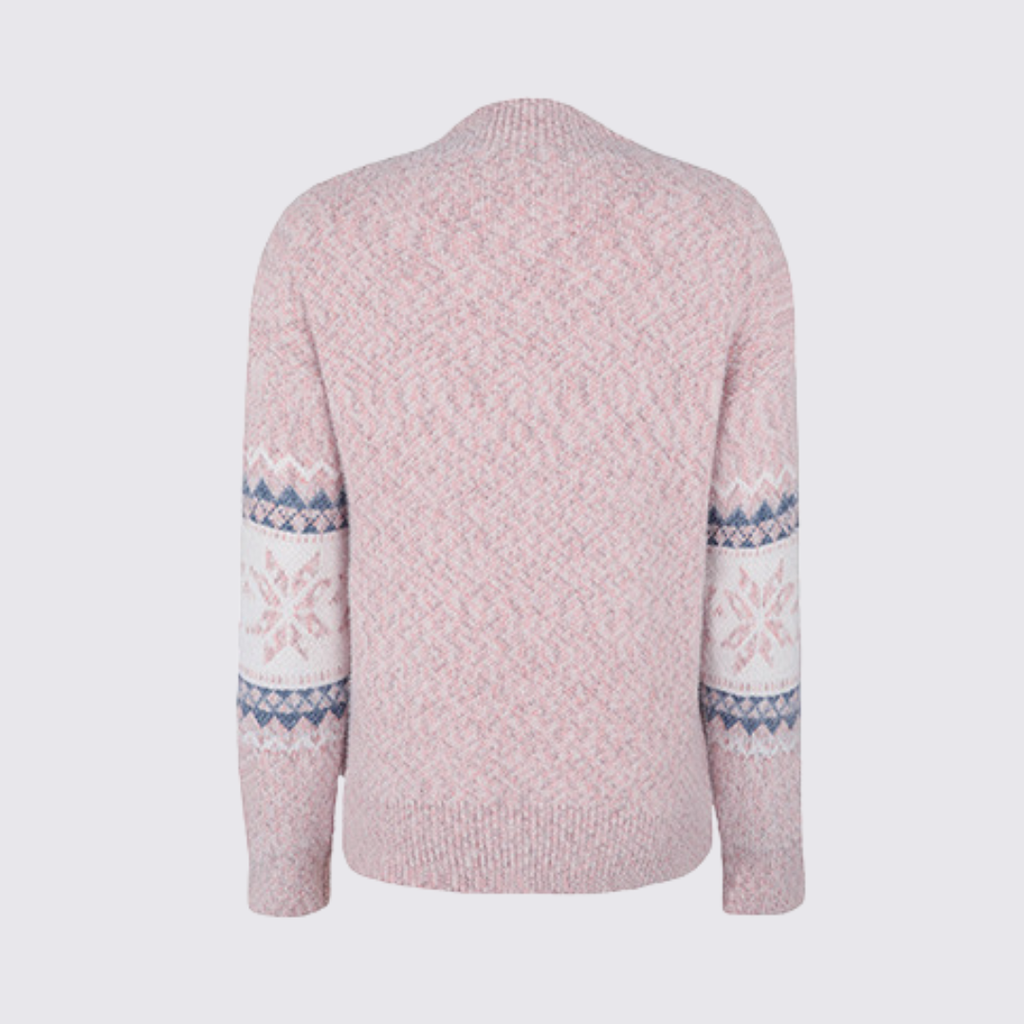 Lugane - Frauenpullover mit Stehkragen – Norweger-Stil – Gestreiftes Muster