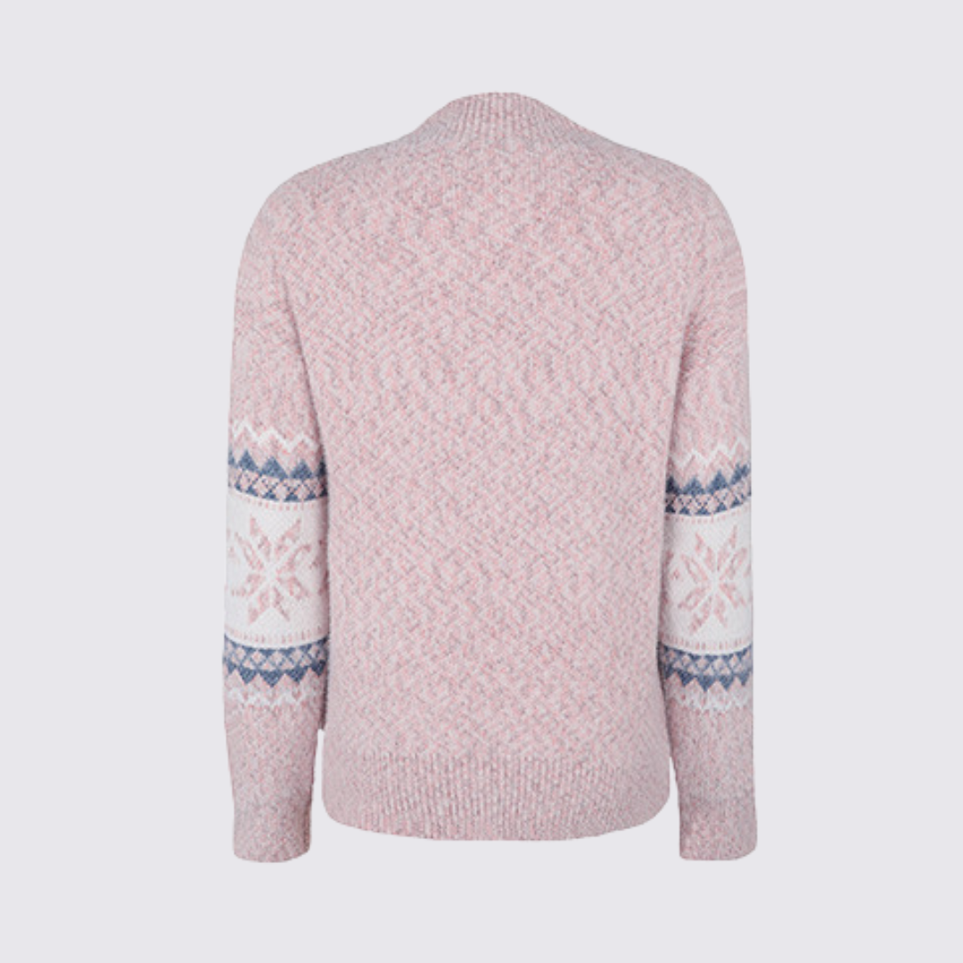 Lugane - Frauenpullover mit Stehkragen – Norweger-Stil – Gestreiftes Muster