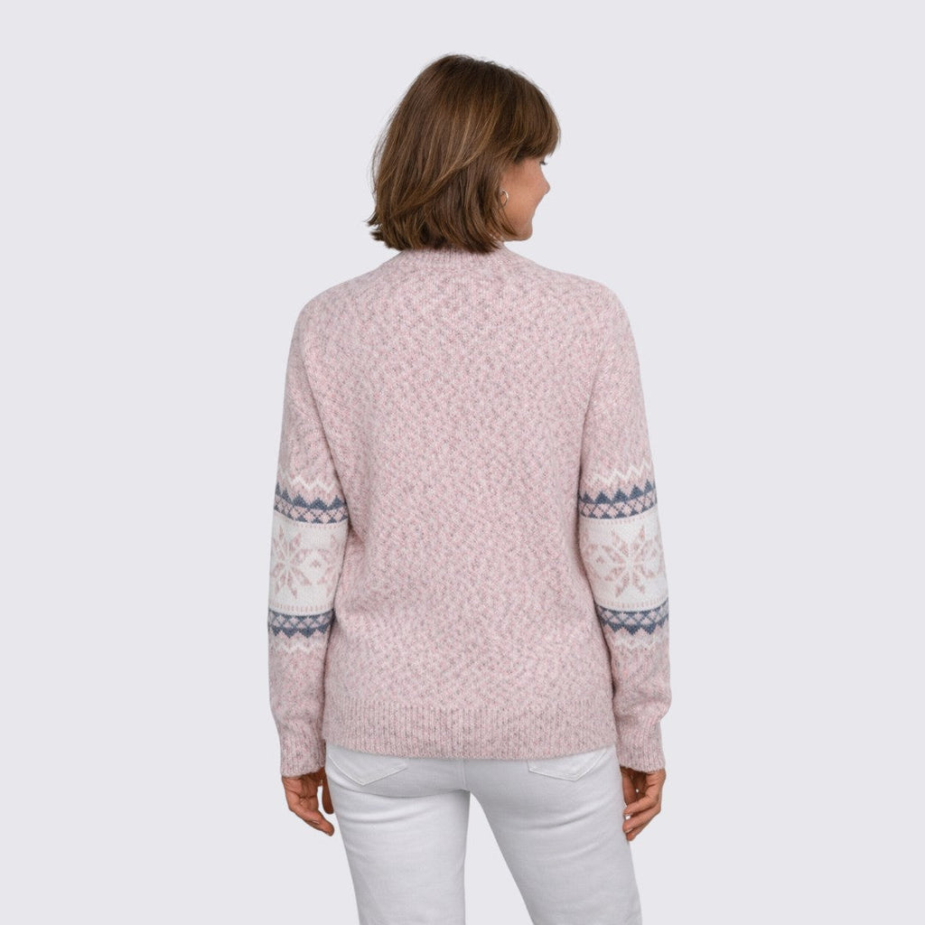 Lugane - Frauenpullover mit Stehkragen – Norweger-Stil – Gestreiftes Muster