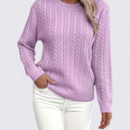 Lugane - Frauen Rundhals Pullover mit Zopfmuster – Langarm Design