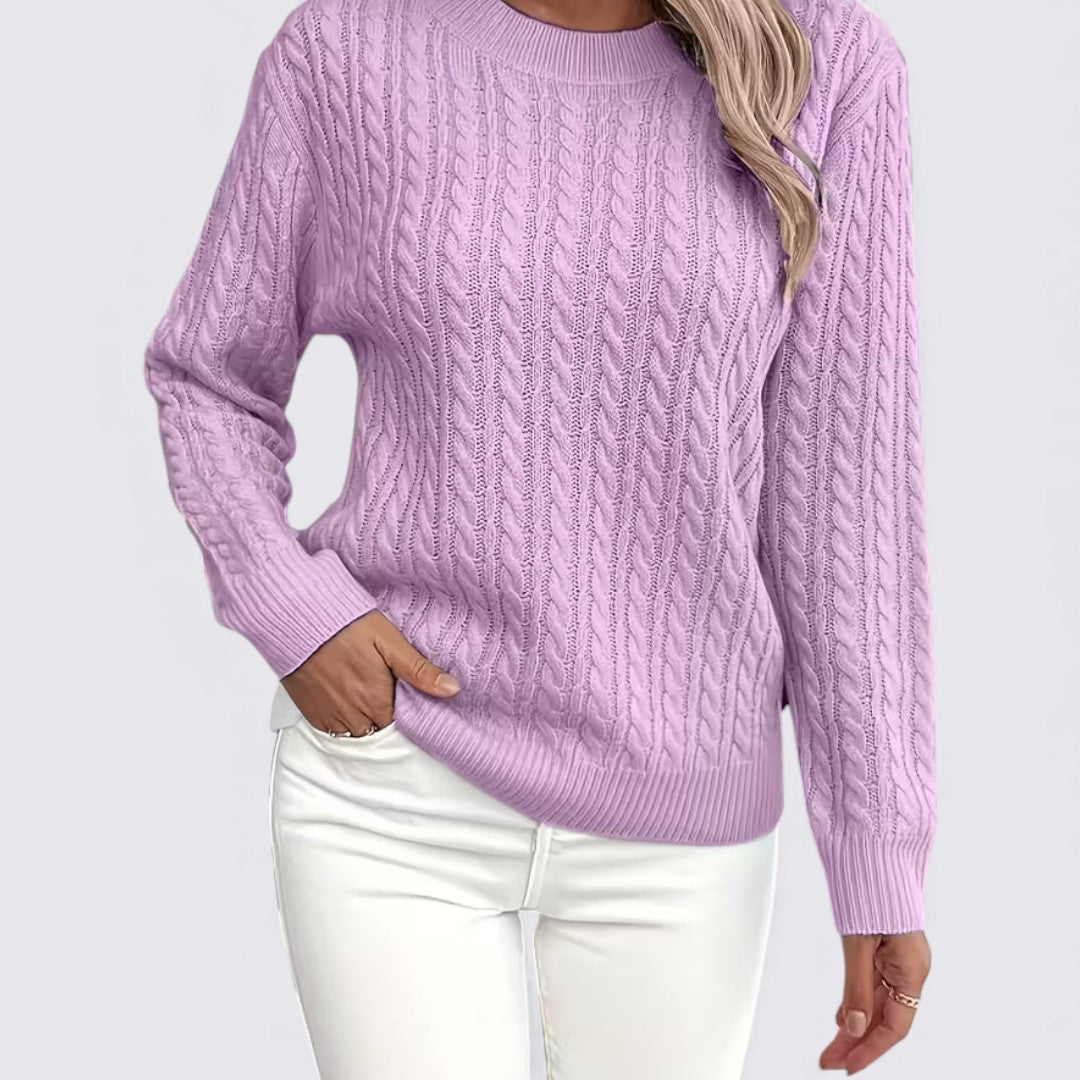 Lugane - Frauen Rundhals Pullover mit Zopfmuster – Langarm Design