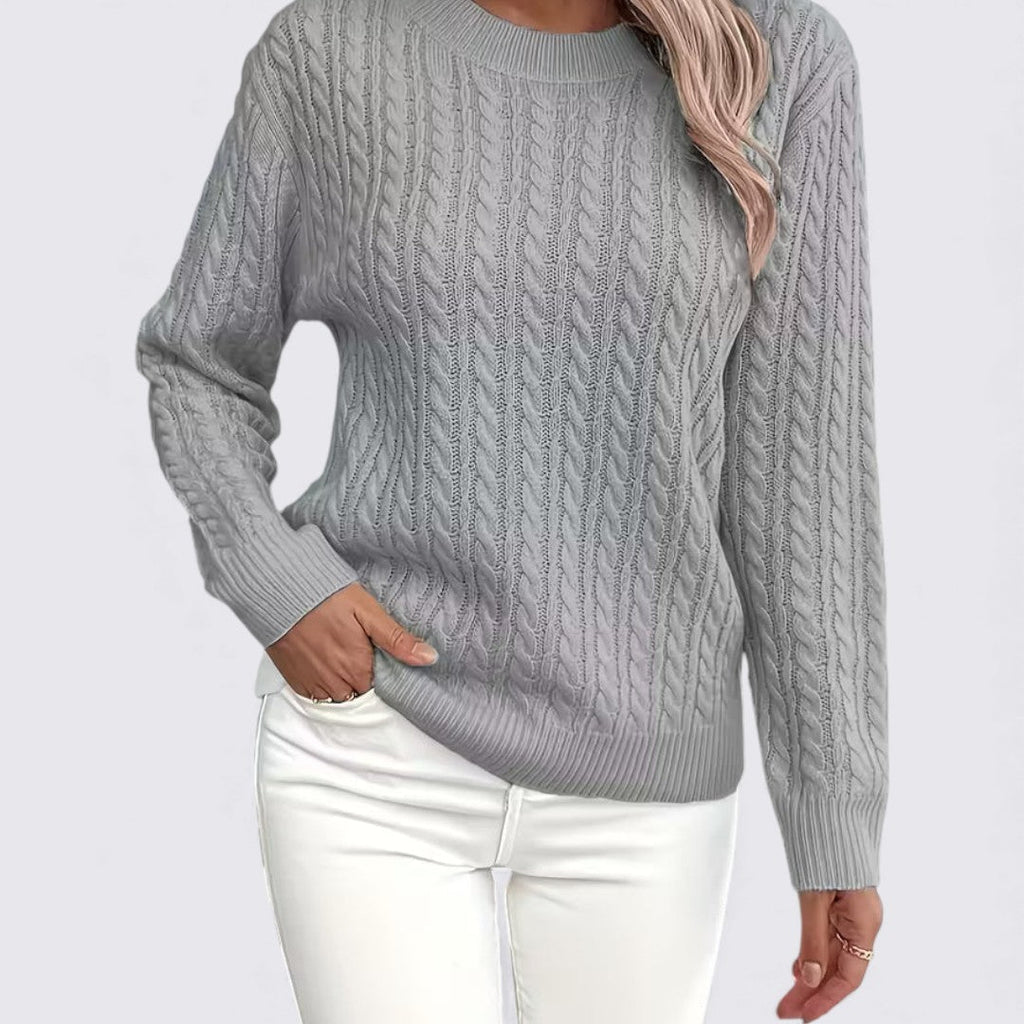 Lugane - Frauen Rundhals Pullover mit Zopfmuster – Langarm Design