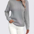 Lugane - Frauen Rundhals Pullover mit Zopfmuster – Langarm Design