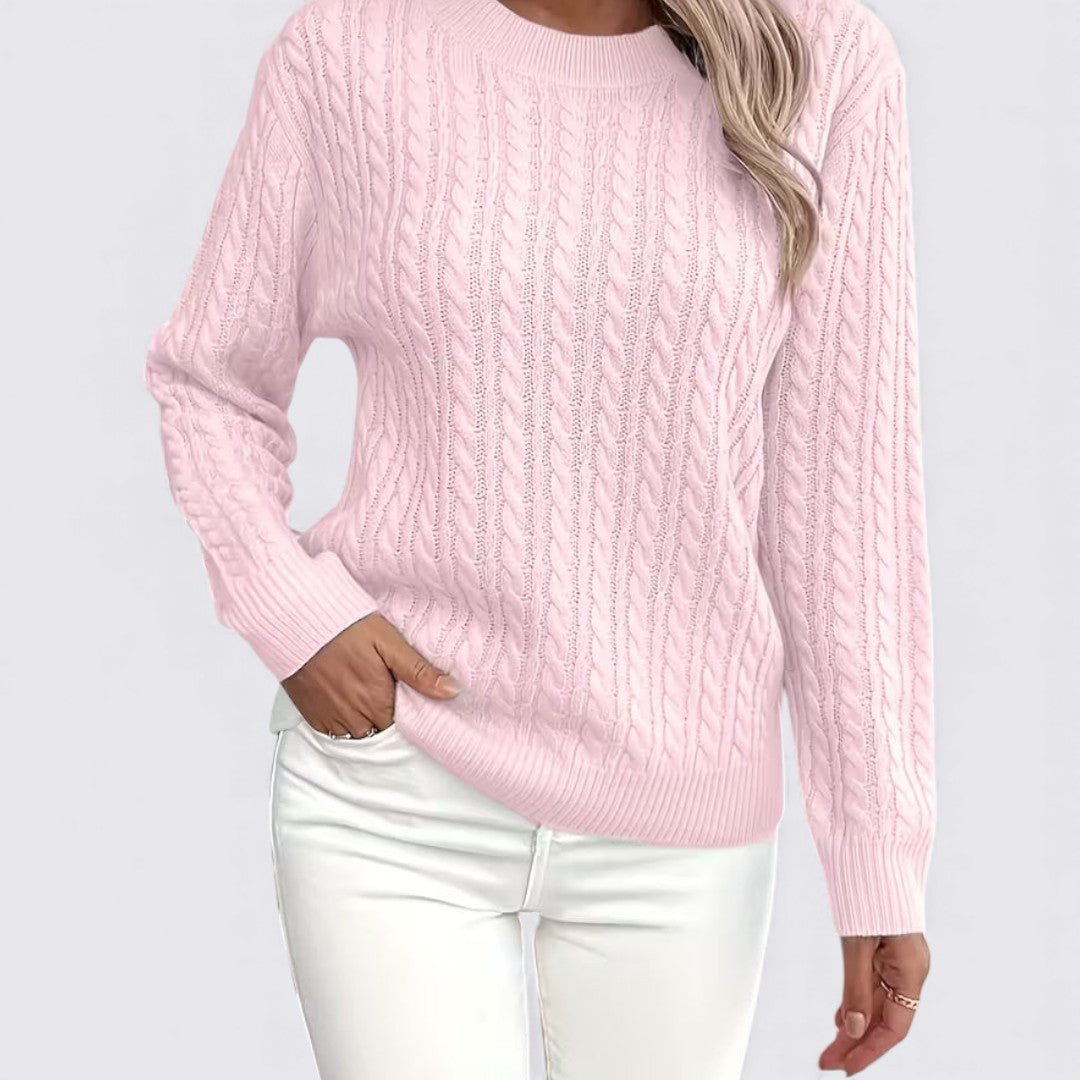 Lugane - Frauen Rundhals Pullover mit Zopfmuster – Langarm Design