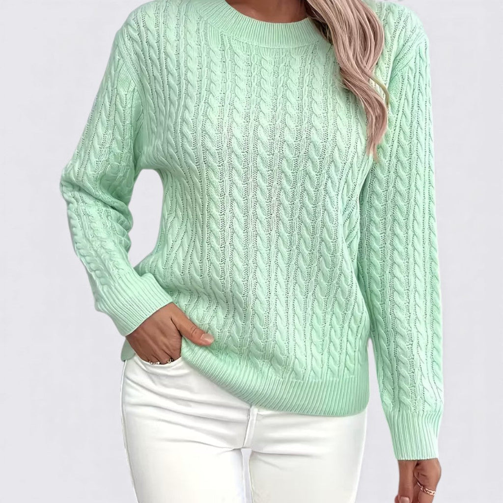 Lugane - Frauen Rundhals Pullover mit Zopfmuster – Langarm Design