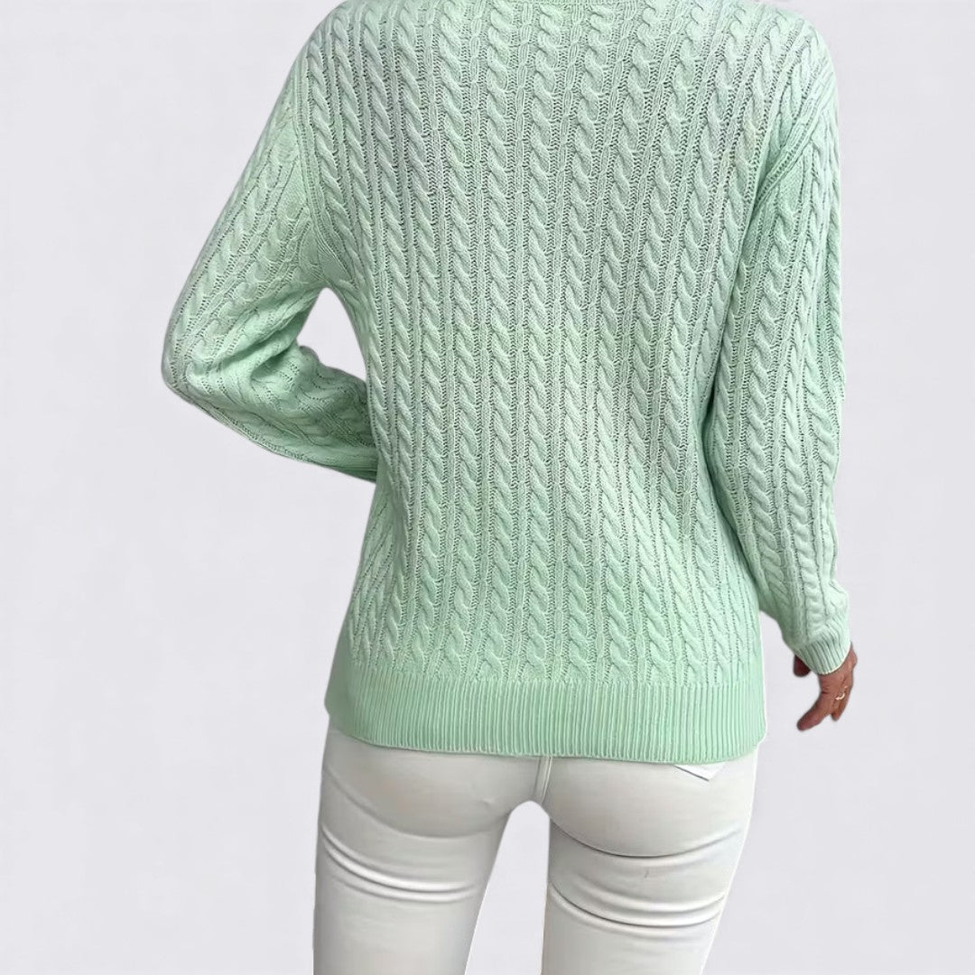 Lugane - Frauen Rundhals Pullover mit Zopfmuster – Langarm Design