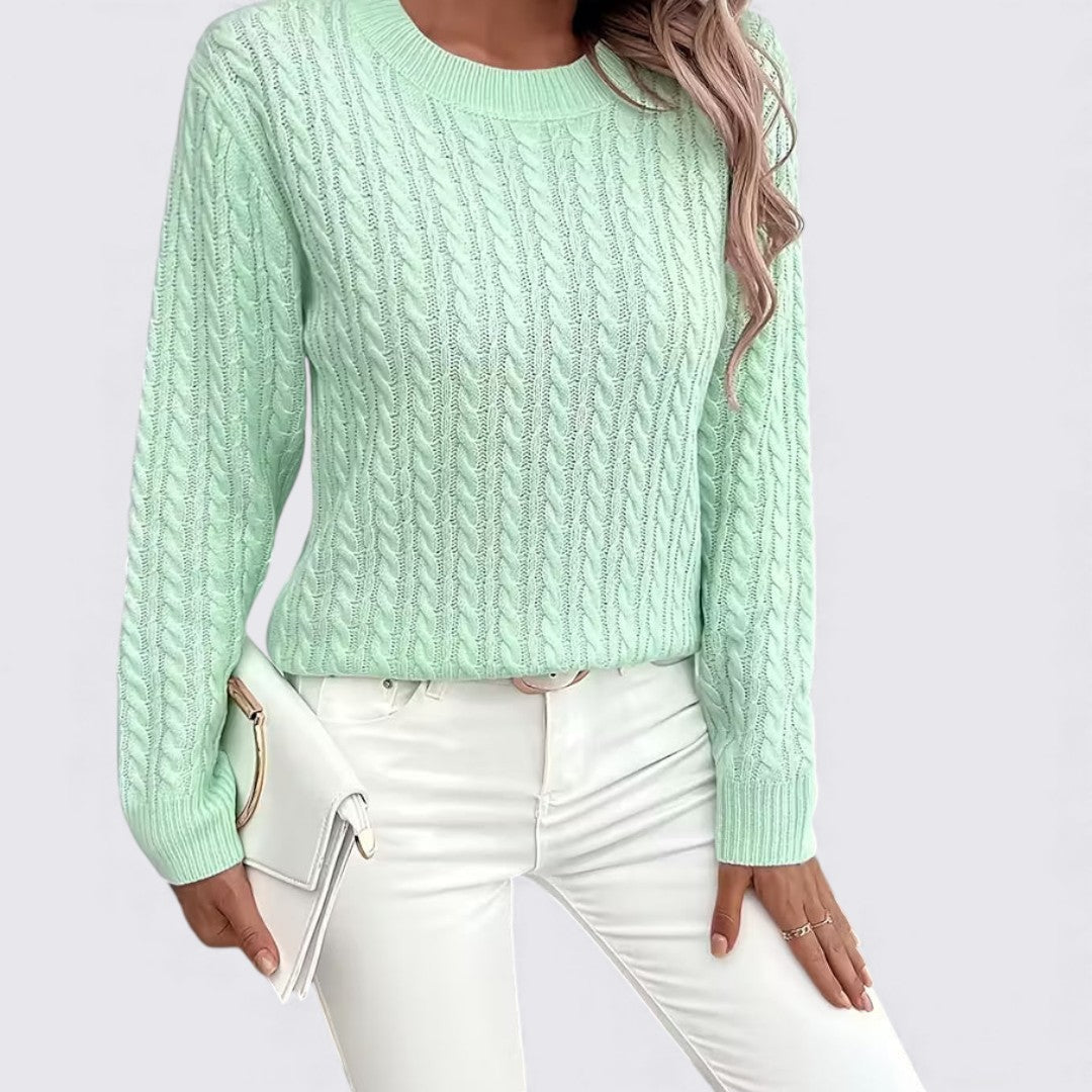 Lugane - Frauen Rundhals Pullover mit Zopfmuster – Langarm Design