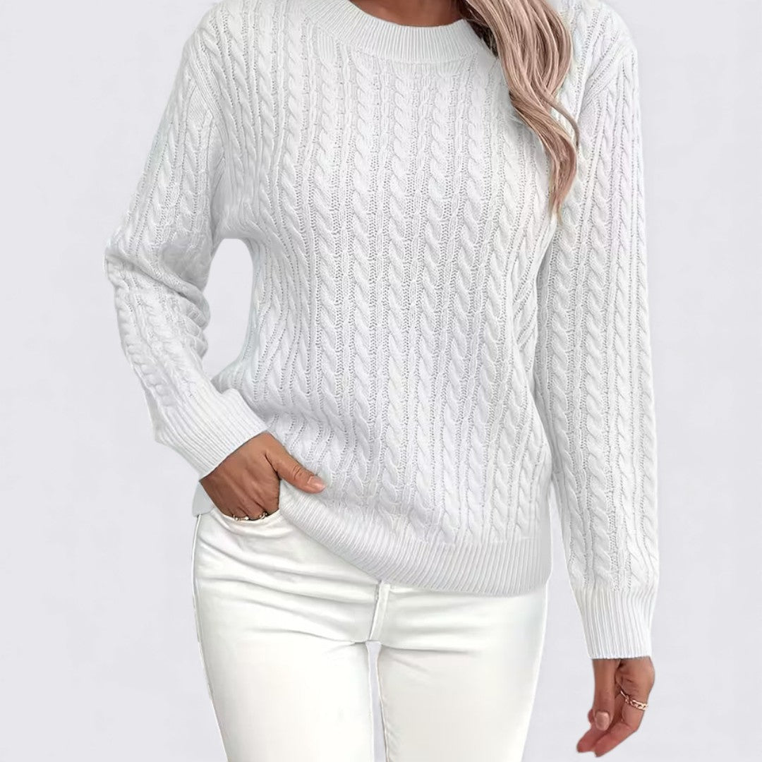 Lugane - Frauen Rundhals Pullover mit Zopfmuster – Langarm Design
