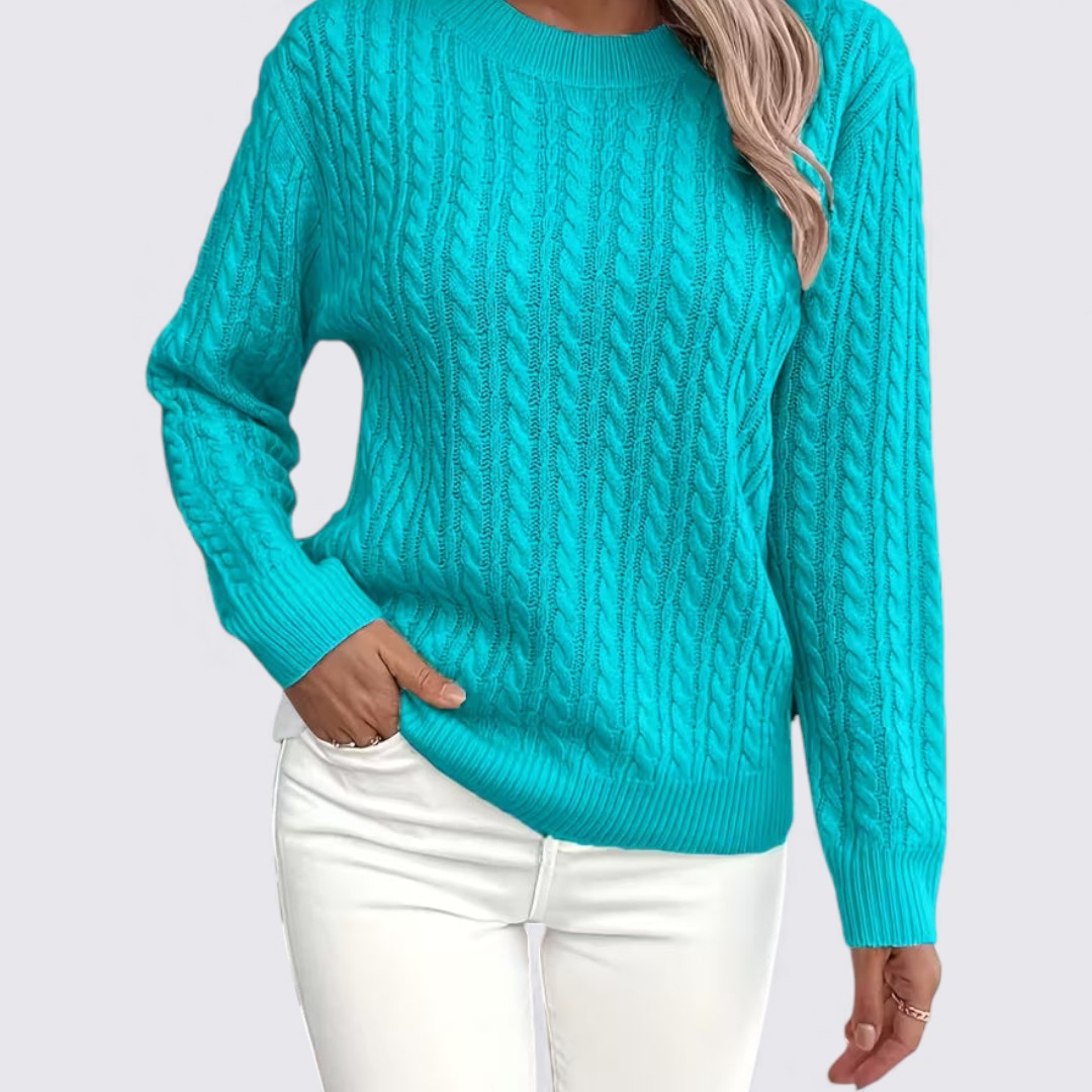 Lugane - Frauen Rundhals Pullover mit Zopfmuster – Langarm Design