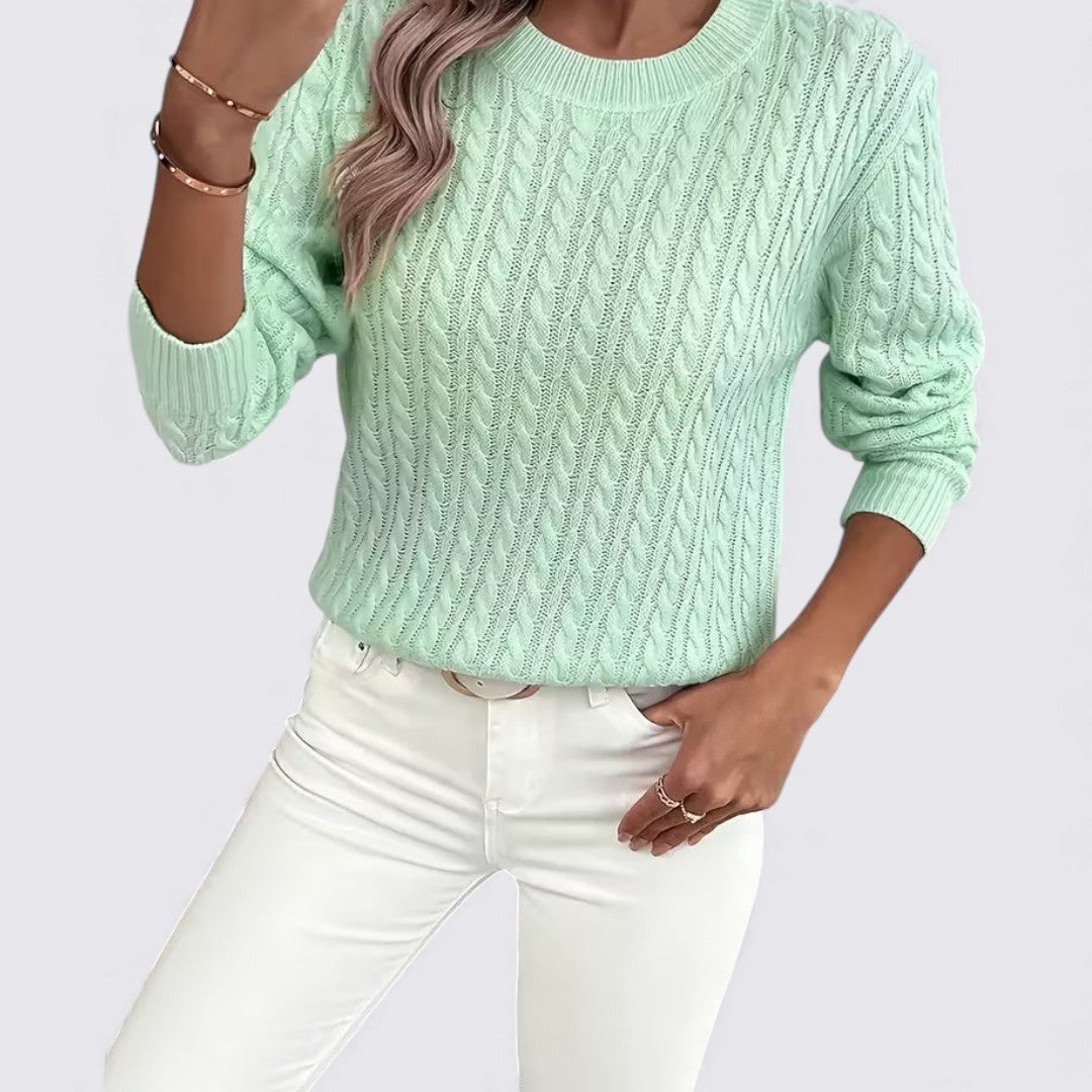 Lugane - Frauen Rundhals Pullover mit Zopfmuster – Langarm Design