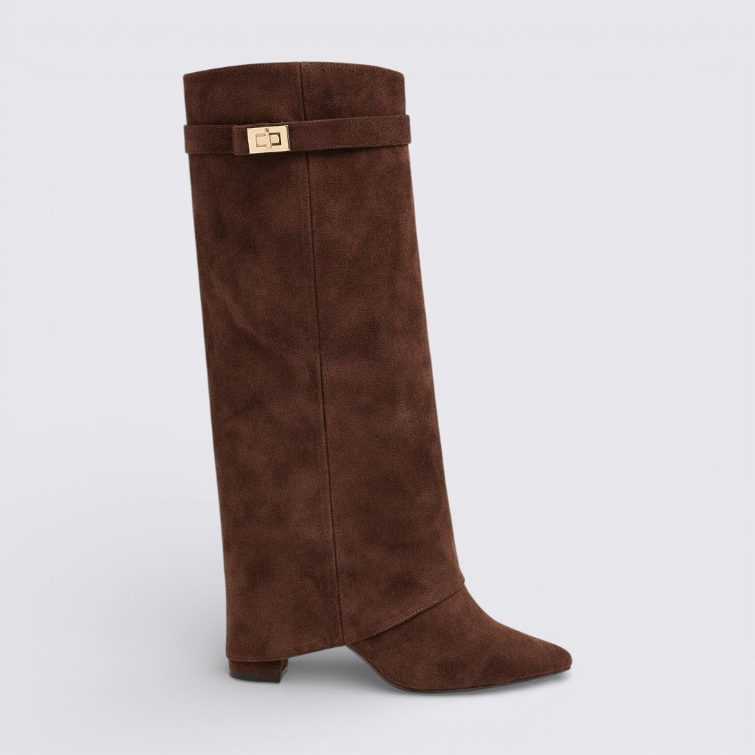 Lugane - Knöchelhohe Damenstiefel mit Schnallenriemen - Suede Shark Boots