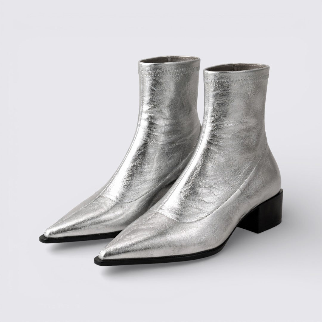 Lugane - Damen Blockabsatz Stiefelette – Mittelhoher Schaft – Spitz zulaufende Form